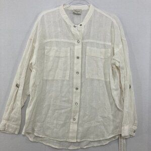 New WRAP London size 6 White Linen Cotton Blend Relaxed Long Sleeve Button Down